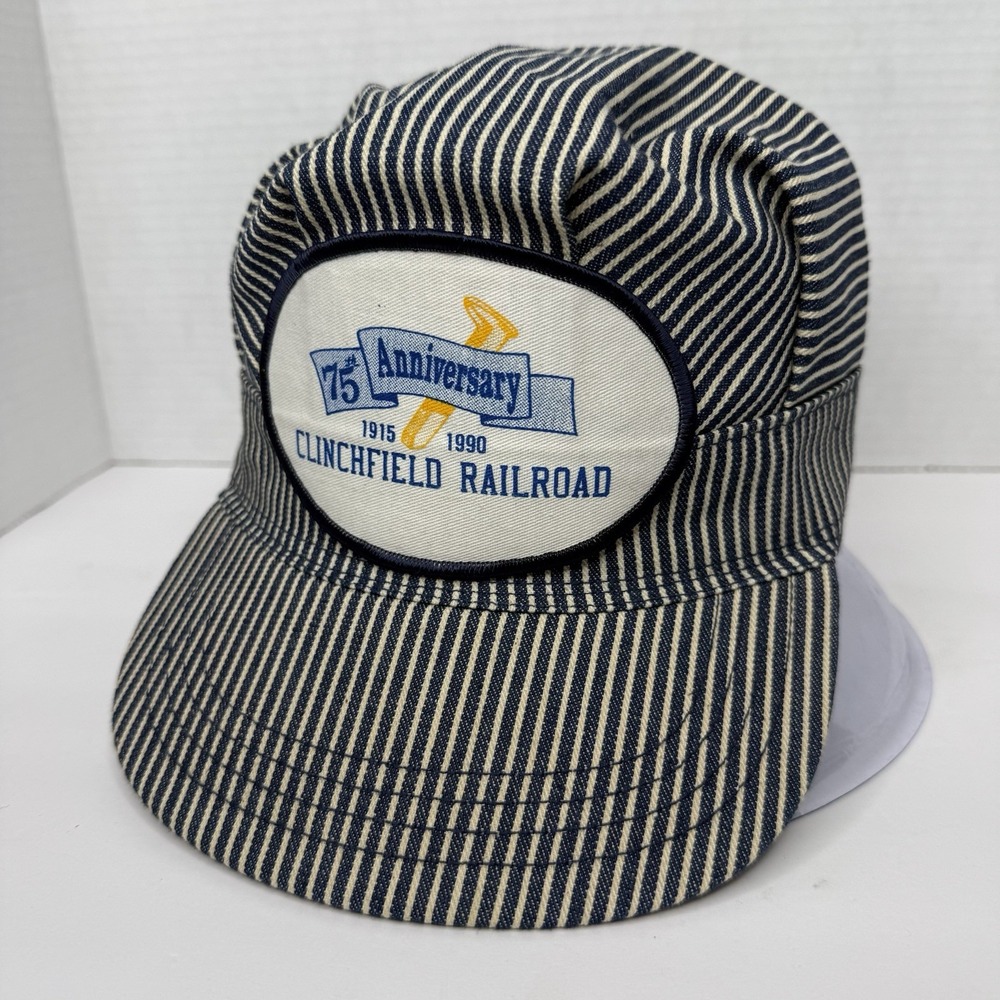 Vintage Hickory Stripe Conductor Hat Clitchfield RailRoad 75 Anniversary 1990